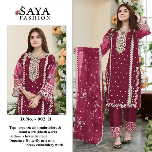 Saya 002 Designer organza Embroidered Pakistani Suit Collection